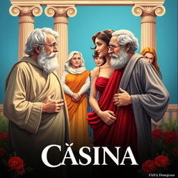 A vibrant and colorful theatre poster for the play titled 'Cásina'