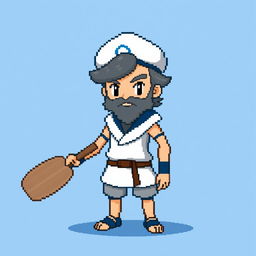 A pixel art character designed for a Pokémon game, representing a sailor or someone related to the sea