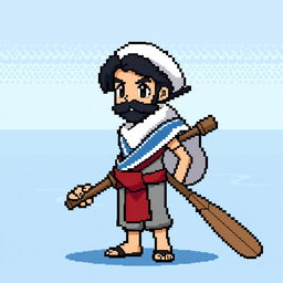 A pixel art character designed for a Pokémon game, representing a sailor or someone related to the sea