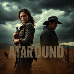 A dark style movie poster for a film western starring Ana de Armas and actor Tom Cruise