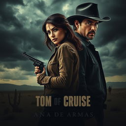 A dark style movie poster for a film western starring Ana de Armas and actor Tom Cruise