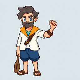 A pixel art character designed for a Pokémon game, depicted as a sailor or a person connected to the sea