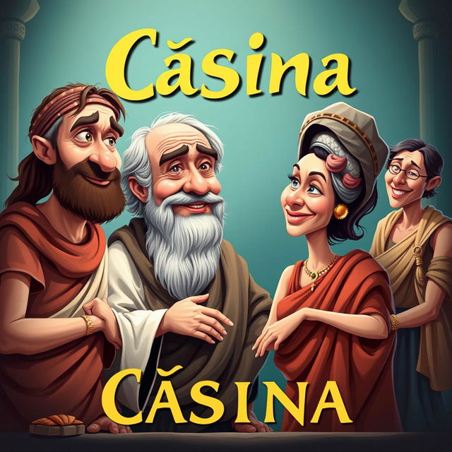 A vibrant and humorous theater poster for the play titled 'Cásina'