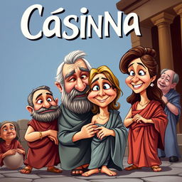 A vibrant and humorous theater poster for the play titled 'Cásina'