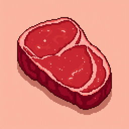 A detailed pixel art depiction of a piece of meat, designed in a 15x15 pixel grid