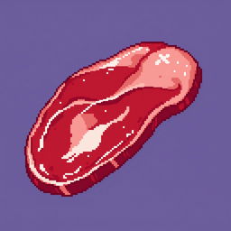 A detailed pixel art depiction of a piece of meat, designed in a 15x15 pixel grid