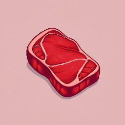 A detailed pixel art depiction of a piece of meat, designed in a 15x15 pixel grid