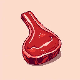 A detailed pixel art depiction of a piece of meat, designed in a 15x15 pixel grid