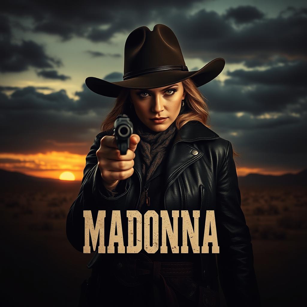 A dark style movie poster for a film western starring Madonna