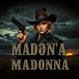 A dark style movie poster for a film western starring Madonna