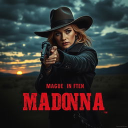 A dark style movie poster for a film western starring Madonna