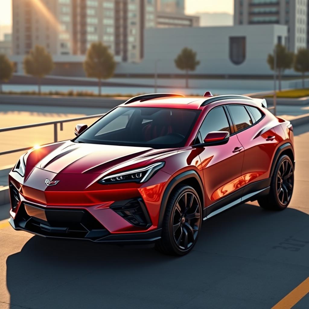 An imaginative concept of a Corvette C8 Crossover SUV, blending the sleek design elements of the iconic Corvette C8 sports car with the robust features of an SUV