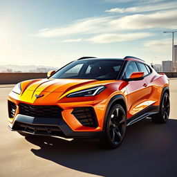 An imaginative concept of a Corvette C8 Crossover SUV, blending the sleek design elements of the iconic Corvette C8 sports car with the robust features of an SUV