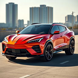 An imaginative concept of a Corvette C8 Crossover SUV, blending the sleek design elements of the iconic Corvette C8 sports car with the robust features of an SUV