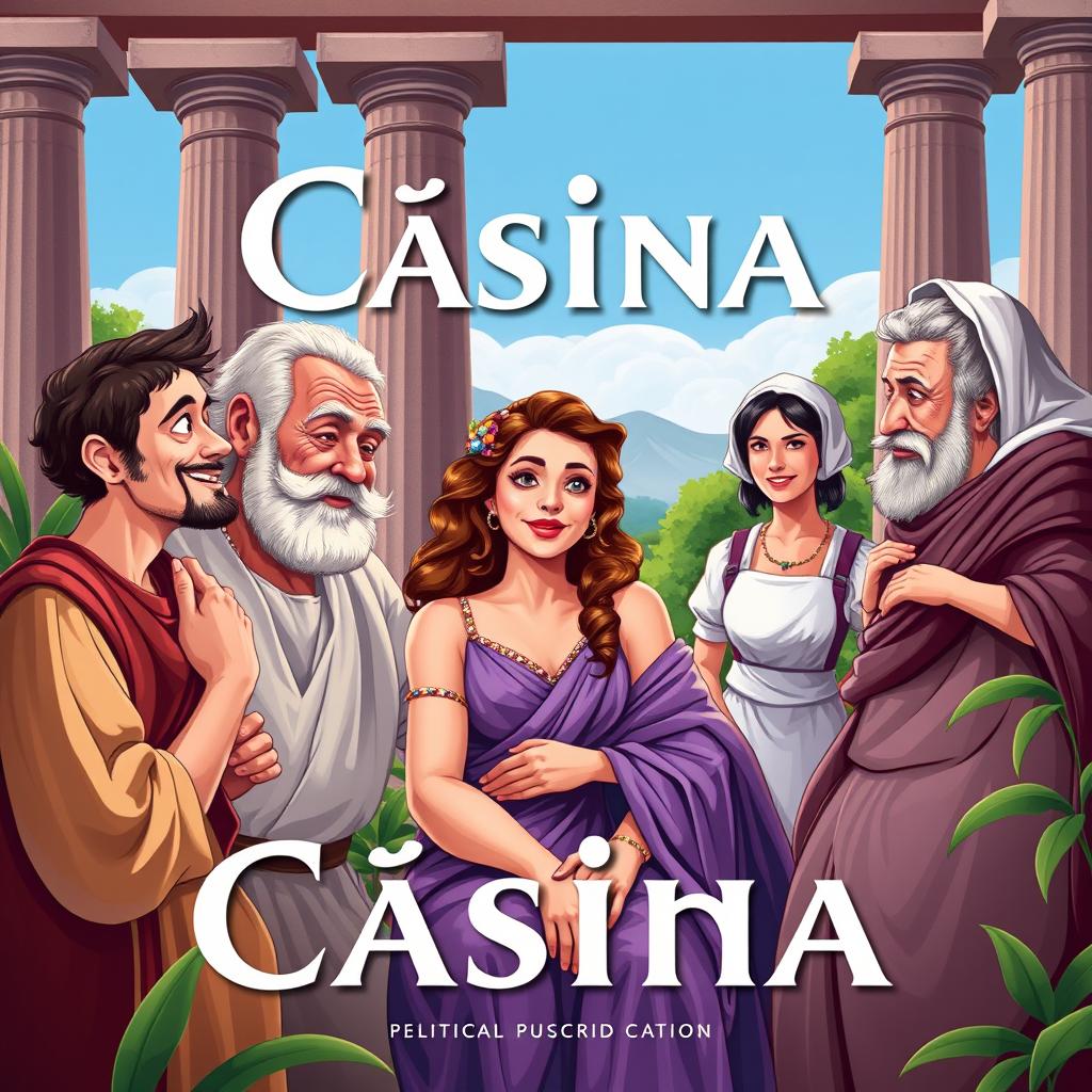 A theatrical poster for the play titled 'Cásina'