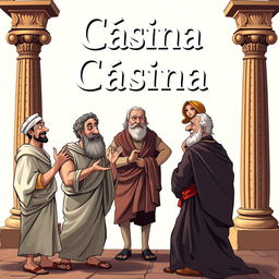 A comical Greek-Latin theater poster featuring the title 'Cásina' prominently displayed