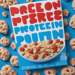 A vibrant blue box of cereal with the title 'Protein Puffs' displayed in bold red letters with a white border.