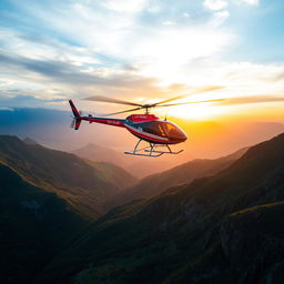 A stunning view of an Altai Motors helicopter in the sky over the beautiful landscapes of Kazakhstan