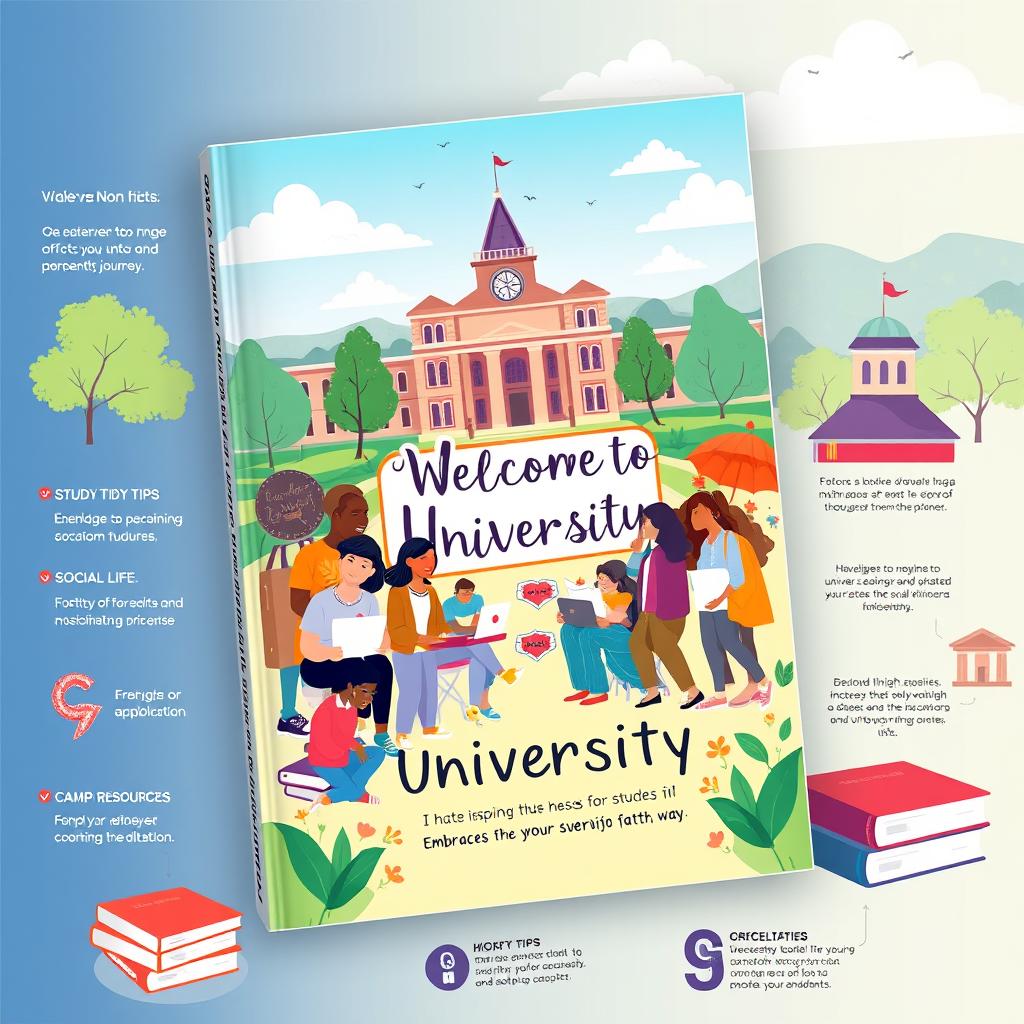 An engaging and aesthetically pleasing university guide for students, featuring vibrant illustrations and infographics