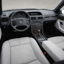 A modern, sleek and luxurious interior of a Mercedes-Benz 190e, featuring advanced technology, carbon fiber accents, and high-grade leather upholstery.