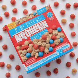 A vibrant blue box of cereal with the title 'Protein Puffs' displayed in bold red letters encased in a white border.