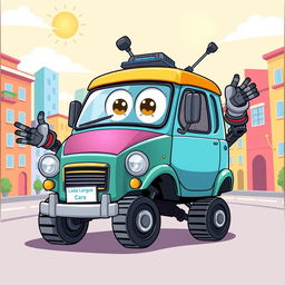 A whimsical cartoon-style illustration of a Lada Largus car designed as a robot