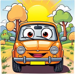 A cartoonish illustration of a Lada Largus car, characterized by bright, playful colors and exaggerated features