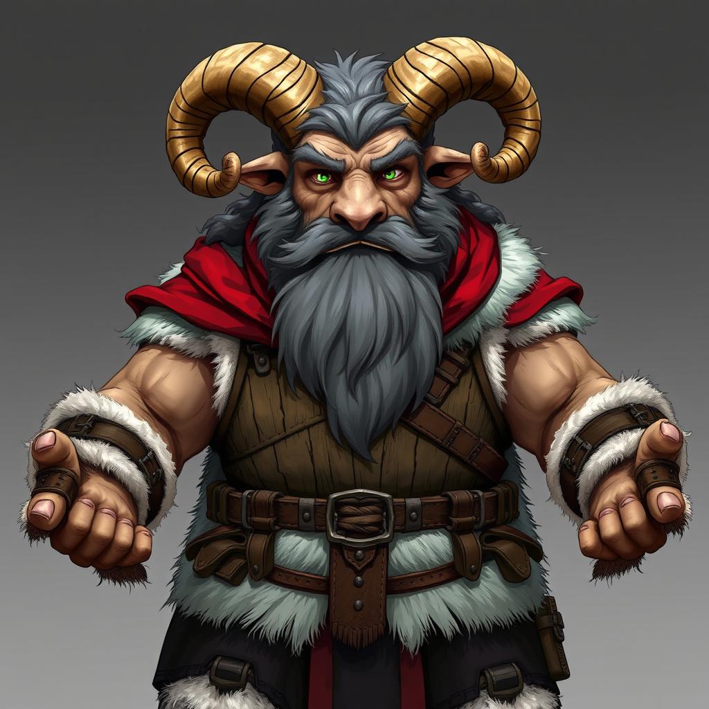 A detailed Dungeon & Dragons character design of a huge, tough male anthropomorphic sheep