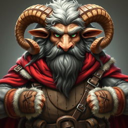 A detailed portrait of a huge, tough male anthropomorphic sheep character for Dungeon & Dragons