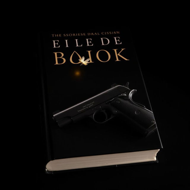 A dark book cover featuring a vintage pistol placed ominously on the side