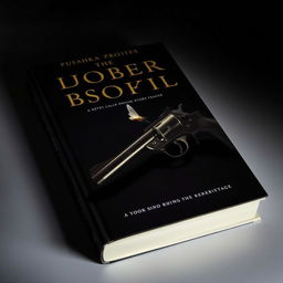 A dark book cover featuring a vintage pistol placed ominously on the side