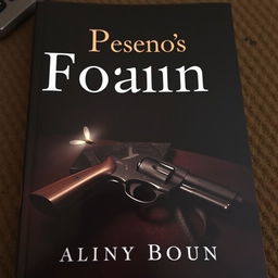 A dark book cover featuring a vintage pistol lying on a table, with a faintly glowing firefly flying nearby