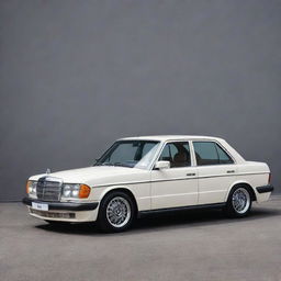 A Singer Vehicle Design restored and reimagined Mercedes Benz 190e, combining vintage aesthetics with modern auto-technology. The car boasts a sleek yet classic design, finished with Singer's distinct style.