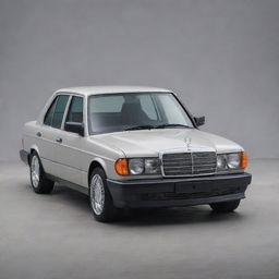 A Singer Vehicle Design restored and reimagined Mercedes Benz 190e, combining vintage aesthetics with modern auto-technology. The car boasts a sleek yet classic design, finished with Singer's distinct style.