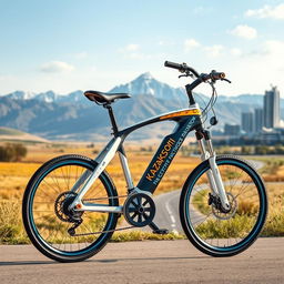 A futuristic KazAuto bicycle designed for Kazakhstan in the year 2030, featuring sleek aerodynamic lines, innovative materials, and high-tech components