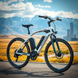 A futuristic KazAuto bicycle designed for Kazakhstan in the year 2030, featuring sleek aerodynamic lines, innovative materials, and high-tech components