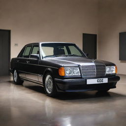 A custom Mercedes-Benz 190e owned by a famous singer, shimmering under a spot light, with luxurious detailing, bespoke features, and personalised touches that reflect the singer's personality and style.