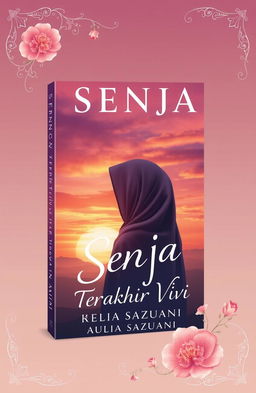 A beautiful and aesthetic book cover design for a novel titled 'Senja Terakhir Vivi', by author Aulia Sazuani