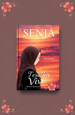 A beautiful and aesthetic book cover design for a novel titled 'Senja Terakhir Vivi', by author Aulia Sazuani