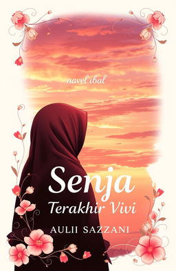 A beautiful and aesthetic book cover design for a novel titled 'Senja Terakhir Vivi', by author Aulia Sazuani