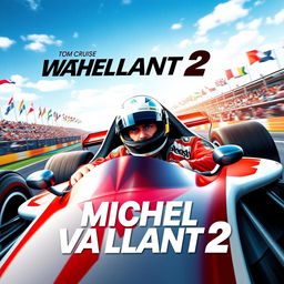 A thrilling film poster for "Michel Vaillant 2," starring Tom Cruise as a charismatic Formula 1 driver