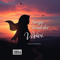 An artistic and cool aesthetic book cover design for a novel titled 'Senja Terakhir Vivi', by author Aulia Sazuani