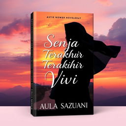 An artistic and cool aesthetic book cover design for a novel titled 'Senja Terakhir Vivi', by author Aulia Sazuani