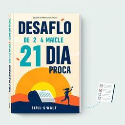 A motivational and inspiring cover design for a book titled 'Desafio de 21 Dias para Vencer a Procrastinação'