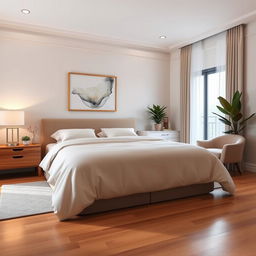 A beautifully designed modern bedroom featuring minimalist decor