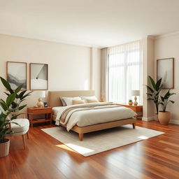 A beautifully designed modern bedroom featuring minimalist decor