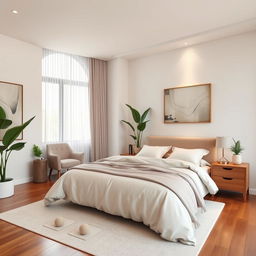 A beautifully designed modern bedroom featuring minimalist decor