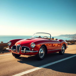 An original design of a vintage sports car inspired by the 1955 Lancia Aurelia B24S Spider, featuring sleek curves and aerodynamic lines