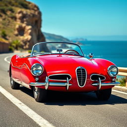 An original design of a vintage sports car inspired by the 1955 Lancia Aurelia B24S Spider, featuring sleek curves and aerodynamic lines