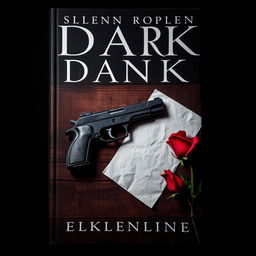 A dark book cover featuring a single handgun lying on a rustic wooden table